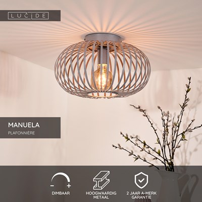 Lucide MANUELA - Plafonnière - Ø 39,5 cm - 1xE27 - Grijs
